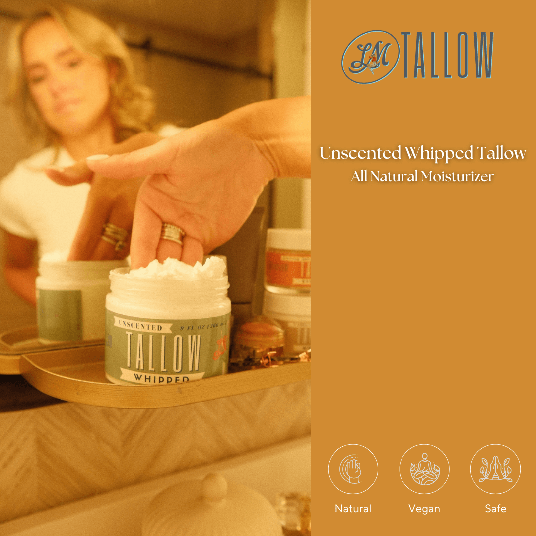 Unscented Whipped Tallow – All-Natural Moisturizer | Pure Beef Tallow for Face & Body | Preservative-Free Skincare: 9oz.
