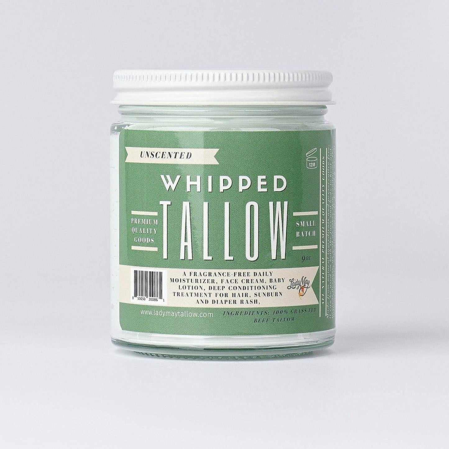 Unscented Whipped Tallow Moisturizer | 100% Natural Skincare: 9oz Lady May Tallow