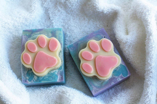 organic soap with a pink paw print